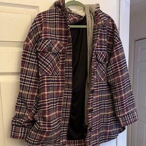 Central Park West Plaid Removable Hood Jacket- small